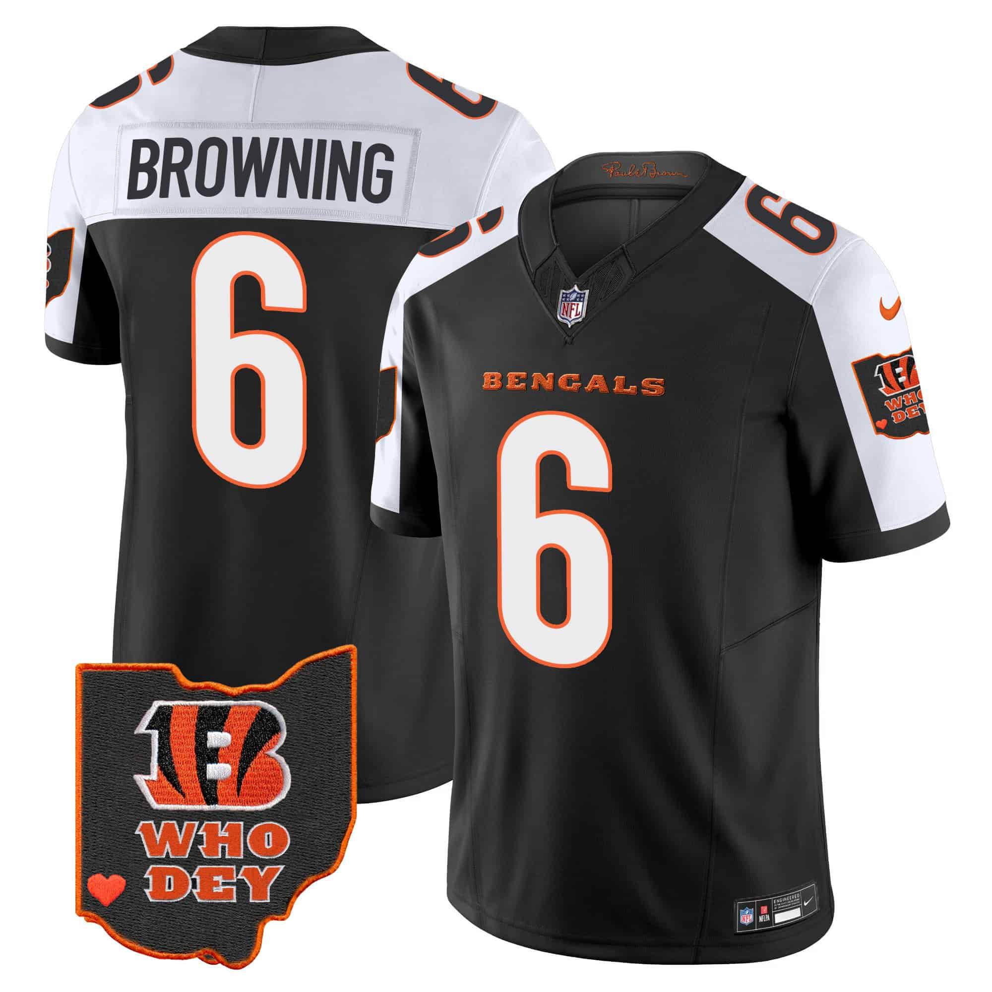 Men Cincinnati Bengals #6 Browning Black 2024 Nike Patch Vapor Limited NFL Jersey